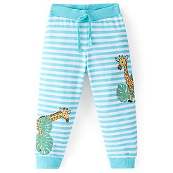 Babyhug Cotton Knit Full Length Lounge Pant Stripes & Giraffe Print- Blue