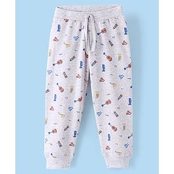 Babyhug Cotton Knit Full Length Lounge Pants Guitar Print - Grey
