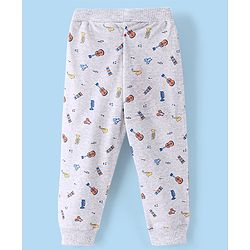 Babyhug Cotton Knit Full Length Lounge Pants Guitar Print - Grey