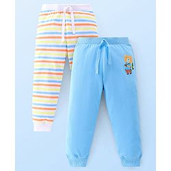 Babyhug Cotton Knit Lounge Pants Stripes Pack of 2 - Light Blue