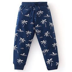 Babyhug Cotton Knit Full Length Lounge Pants Tropical Print Pack of 2 - Peach & Navy
