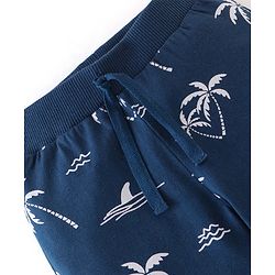 Babyhug Cotton Knit Full Length Lounge Pants Tropical Print Pack of 2 - Peach & Navy
