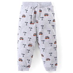 Babyhug Cotton Knit Full Length Lounge Pants Car & Text Print Pack of 2- Blue & Grey