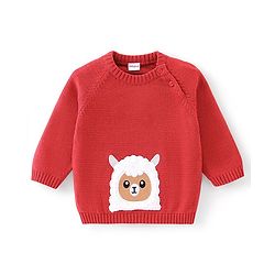 Babyhug Full Sleeves Sweater Set & Cap with Sheep Design - Red