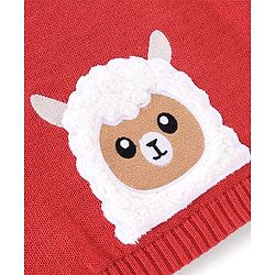 Babyhug Full Sleeves Sweater Set & Cap with Sheep Design - Red