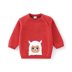 Babyhug Full Sleeves Sweater Set & Cap with Sheep Design - Red