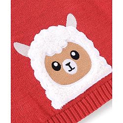 Babyhug Full Sleeves Sweater Set & Cap with Sheep Design - Red