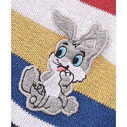 Babyhug Knitted Full Sleeves Striped & Bunny Patch Sweater Set with Cap - Multicolour