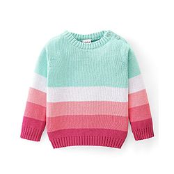 Babyhug Knitted Full Sleeves Striped Sweater Set with Cap - Multicolour