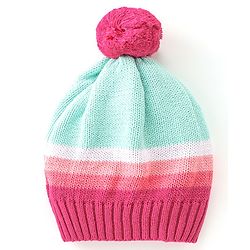 Babyhug Knitted Full Sleeves Striped Sweater Set with Cap - Multicolour
