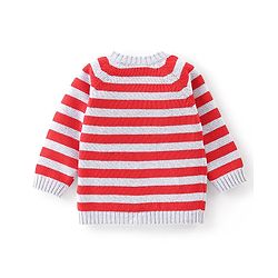 Babyhug Full Sleeves Sweater Set with Cap Striped Design - Rust Red & Grey