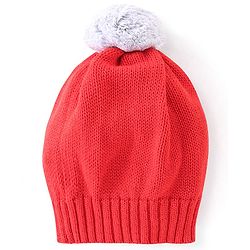 Babyhug Full Sleeves Sweater Set with Cap Striped Design - Rust Red & Grey