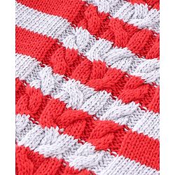 Babyhug Full Sleeves Sweater Set with Cap Striped Design - Rust Red & Grey