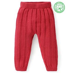 Babyhug Organic Cotton Full Length Fleece & Woollen Pant Solid Color - Red