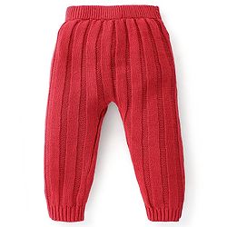 Babyhug Organic Cotton Full Length Fleece & Woollen Pant Solid Color - Red