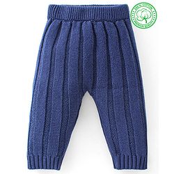 Babyhug Organic Cotton Knit Full Length Solid Colour Fleece & Woollen Pant - Navy Blue