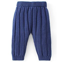 Babyhug Organic Cotton Knit Full Length Solid Colour Fleece & Woollen Pant - Navy Blue