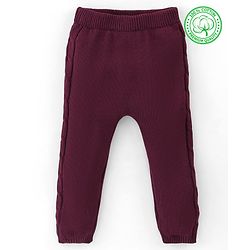 Babyhug Organic Cotton Full Length Solid Color Fleece and Woollen Lounge Pants - Maroon