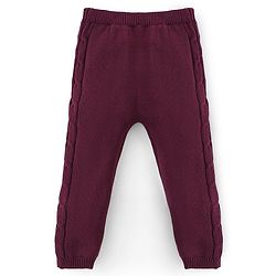 Babyhug Organic Cotton Full Length Solid Color Fleece and Woollen Lounge Pants - Maroon