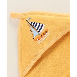 Babyhug Double Layer Interlock Hooded Towel Boat Print L 75 x B 76 cm- Yellow