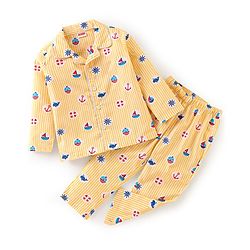 Babyhug Cotton Woven Full Sleeves Night Suit with Boat Print - Yellow