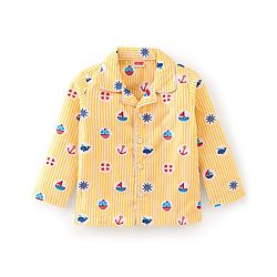 Babyhug Cotton Woven Full Sleeves Night Suit with Boat Print - Yellow