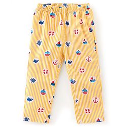 Babyhug Cotton Woven Full Sleeves Night Suit with Boat Print - Yellow