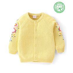 Babyhug Organic Cotton Front Open Sweater Floral Design - Yellow