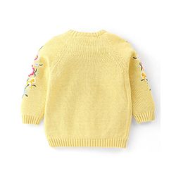Babyhug Organic Cotton Front Open Sweater Floral Design - Yellow