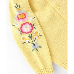 Babyhug Organic Cotton Front Open Sweater Floral Design - Yellow