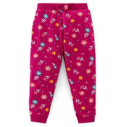 Babyhug Cotton Knit Full Lenght  Lounge Pant Floral Print Pack Of 2 - Pink & Maroon