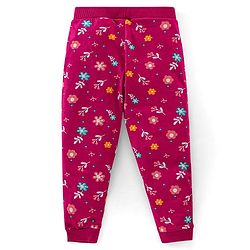Babyhug Cotton Knit Full Lenght  Lounge Pant Floral Print Pack Of 2 - Pink & Maroon