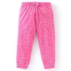 Babyhug Cotton Knit Full Length Lounge Pants with Bow Applique Polka Dots & Strawberry Pack of 2 - Deep & Light Pink