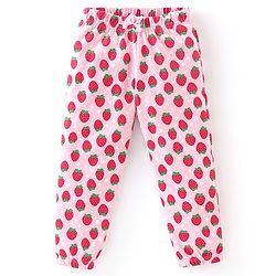 Babyhug Cotton Knit Full Length Lounge Pants with Bow Applique Polka Dots & Strawberry Pack of 2 - Deep & Light Pink