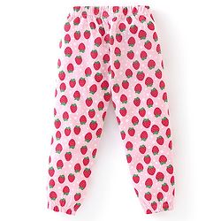 Babyhug Cotton Knit Full Length Lounge Pants with Bow Applique Polka Dots & Strawberry Pack of 2 - Deep & Light Pink