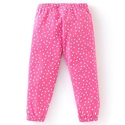 Babyhug Cotton Knit Full Length Lounge Pants with Bow Applique Polka Dots & Strawberry Pack of 2 - Deep & Light Pink