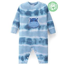 Babyhug Cotton Full Sleeves Romper With Hippo Embroidery - Blue