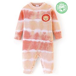 Babyhug Cotton Full Sleeves Romper With Lion Embroidery - Peach