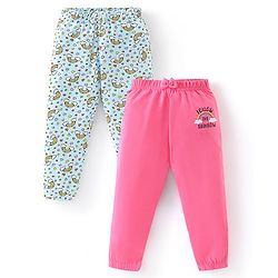 Babyhug Cotton Knit Full Length Lounge Pants Rainbow Print Pack of 2 - Pink & Sky Blue