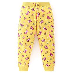Babyhug Cotton Knit Lounge Pants Butterfly Print Pack of 2 - Pink & Yellow
