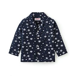 Babyhug Cotton Knit Full Sleeves Night Suit With Star Print - Navy Blue