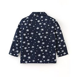 Babyhug Cotton Knit Full Sleeves Night Suit With Star Print - Navy Blue