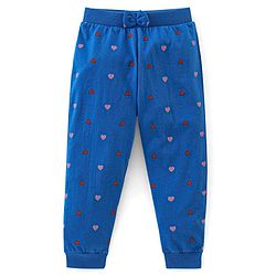 Babyhug Cotton Knit Full Length Lounge Pant Floral & Heart Print Pack of 3 - Pink & Blue