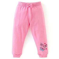 Babyhug Cotton Knit Full Length Lounge Pants with Bow Applique Stripes & Butterfly Print Pack of 3 - Pink & Navy