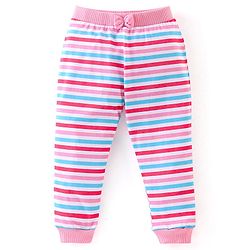 Babyhug Cotton Knit Full Length Lounge Pants with Bow Applique Stripes & Butterfly Print Pack of 3 - Pink & Navy