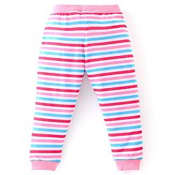 Babyhug Cotton Knit Full Length Lounge Pants with Bow Applique Stripes & Butterfly Print Pack of 3 - Pink & Navy