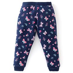 Babyhug Cotton Knit Full Length Lounge Pants with Bow Applique Stripes & Butterfly Print Pack of 3 - Pink & Navy