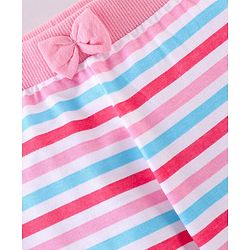Babyhug Cotton Knit Full Length Lounge Pants with Bow Applique Stripes & Butterfly Print Pack of 3 - Pink & Navy