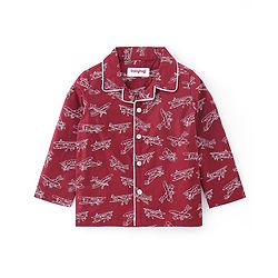 Babyhug Cotton Woven Full Sleeves Night Suit with Air Planes Print - Red