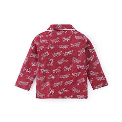 Babyhug Cotton Woven Full Sleeves Night Suit with Air Planes Print - Red